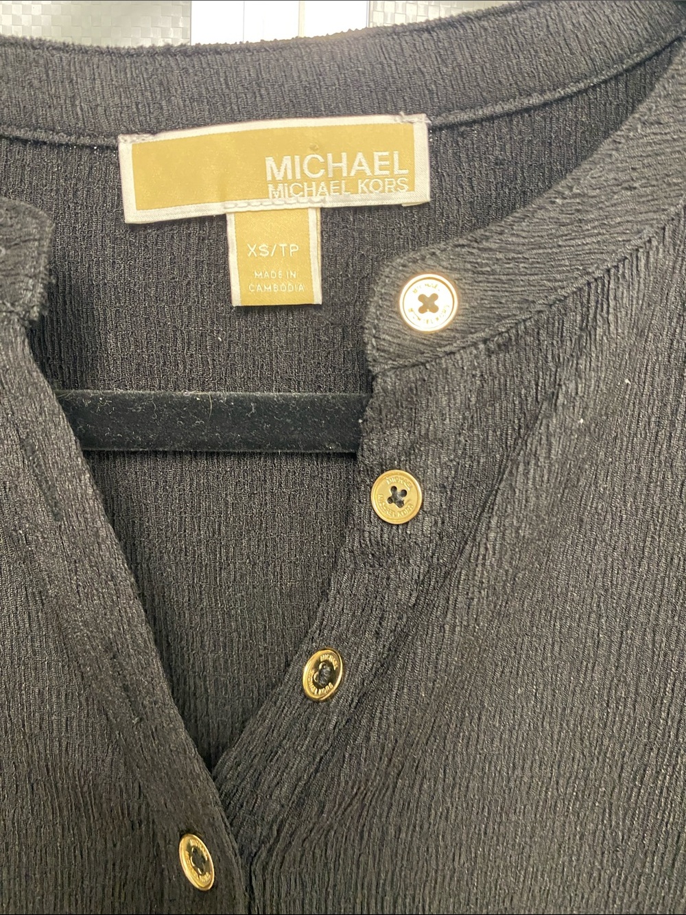 MICHAEL Michael Kors Black Textured Henley with Gold Buttons